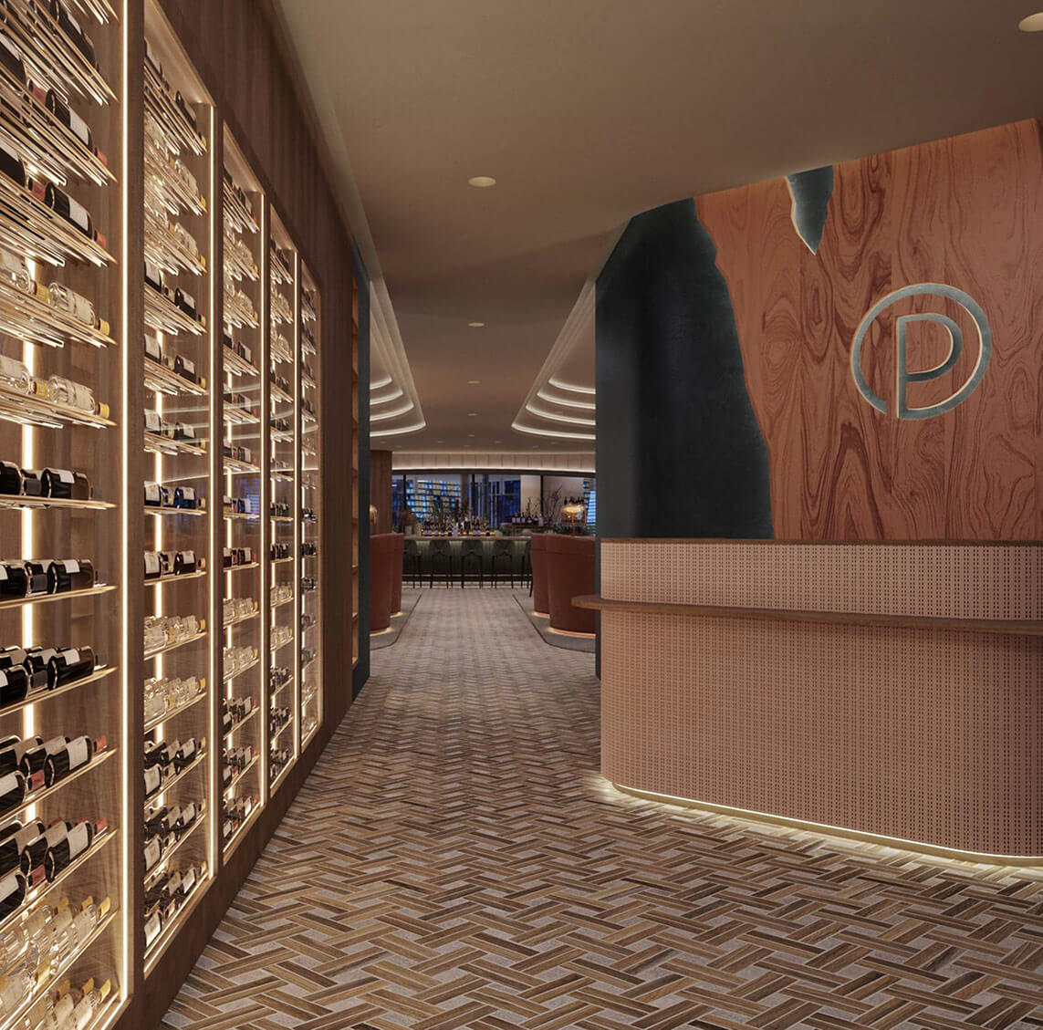 entryway to ocean prime las vegas restaurant with wine bottles